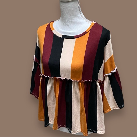 Women’s Vine & Love Vertical Stripe Flair Sleeve Oversized Babydoll Top - Picture 7 of 9